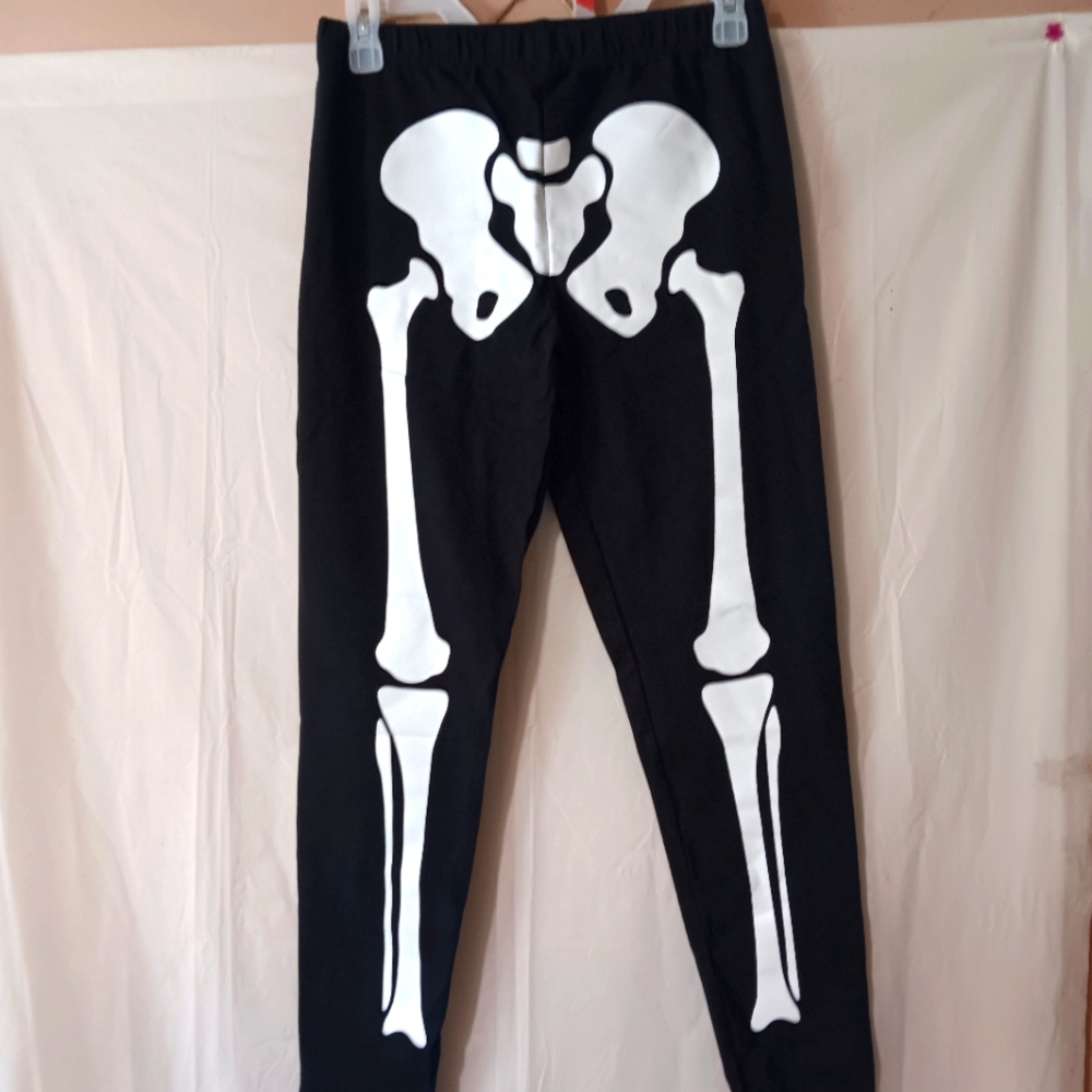 Kids Skeleton Print Black Leggings